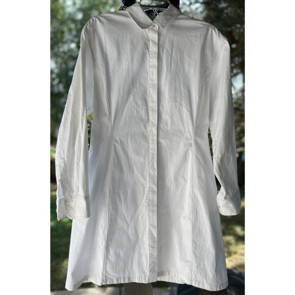 NEW Theory White Shirt Mini Dress 10 Soream A-Line Button Down Stretch ($395) - Picture 4 of 13